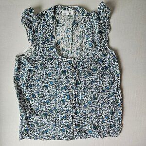 Dear‎ John Tank Top Size Medium Cotton Floral Ruffle Blue Cottage Summer Spring